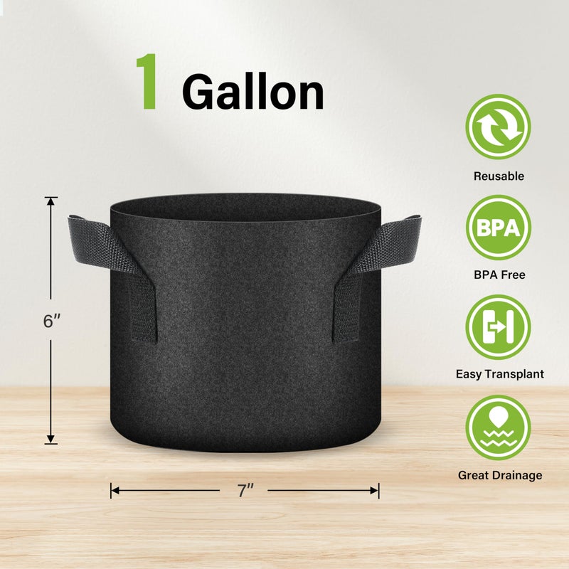 HealSmart Plant Grow Bags 1 Gallon, Tomoato Planter Pots 5-Pack with Handles, Aeration Nonwoven Fabric, Heavy Duty Gardening Planter for Vegetable, Herbs and Flowers, Black 2024 Version - Image 4